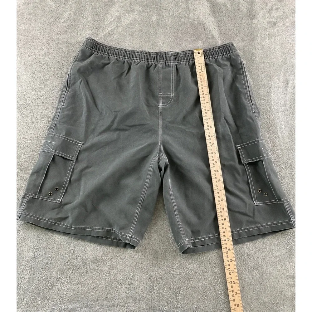 Magellan Sportswear Mens Cargo Board Shorts Gray Swim Trunks Elastic Waist 41W